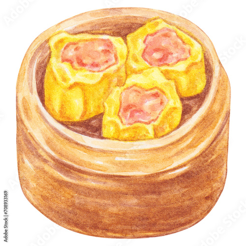 shrimp and pork dumplings, watercolor asian food design