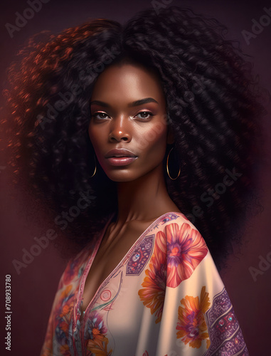 Studio portrait of a gorgeous african top model with natural afro hair. Diverse beauty, glamour and fashion photoshoot. 3d illustration. 