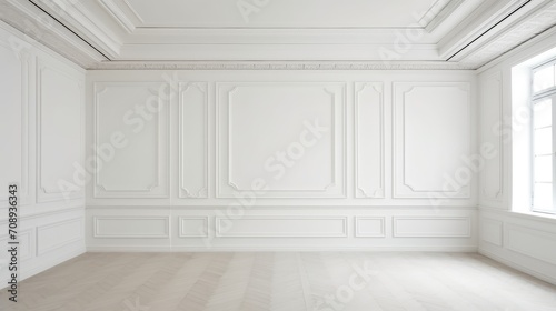 Minimalist white empty rooms with ceilings on the floor, a surreal representation of space and perception