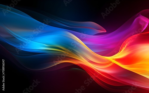 Soft lines on a black background. Abstract colored wallpaper.