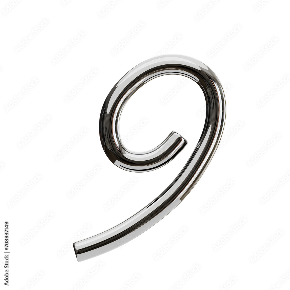 3D Number 9 Shape Chrome Text. 3d illustration, 3d element, 3d rendering. 3d visualization isolated on a transparent background 3D Number 9 Shape Chrome Text. 3d illustration, 3d element, 3d rendering. 3d visualization isolated on a transparent background
