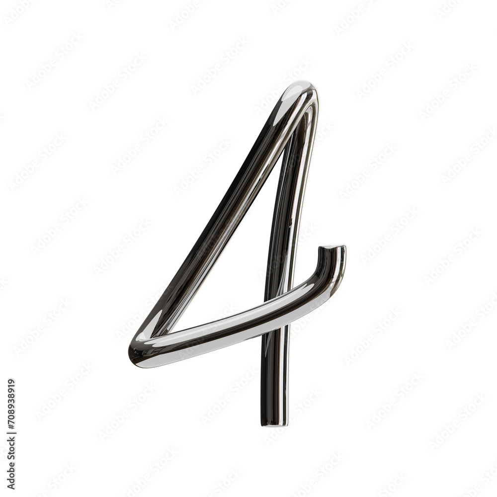 3D Number 4 Shape Chrome Text. 3d illustration, 3d element, 3d rendering. 3d visualization isolated on a transparent background 3D Number 4 Shape Chrome Text. 3d illustration, 3d element, 3d rendering. 3d visualization isolated on a transparent background