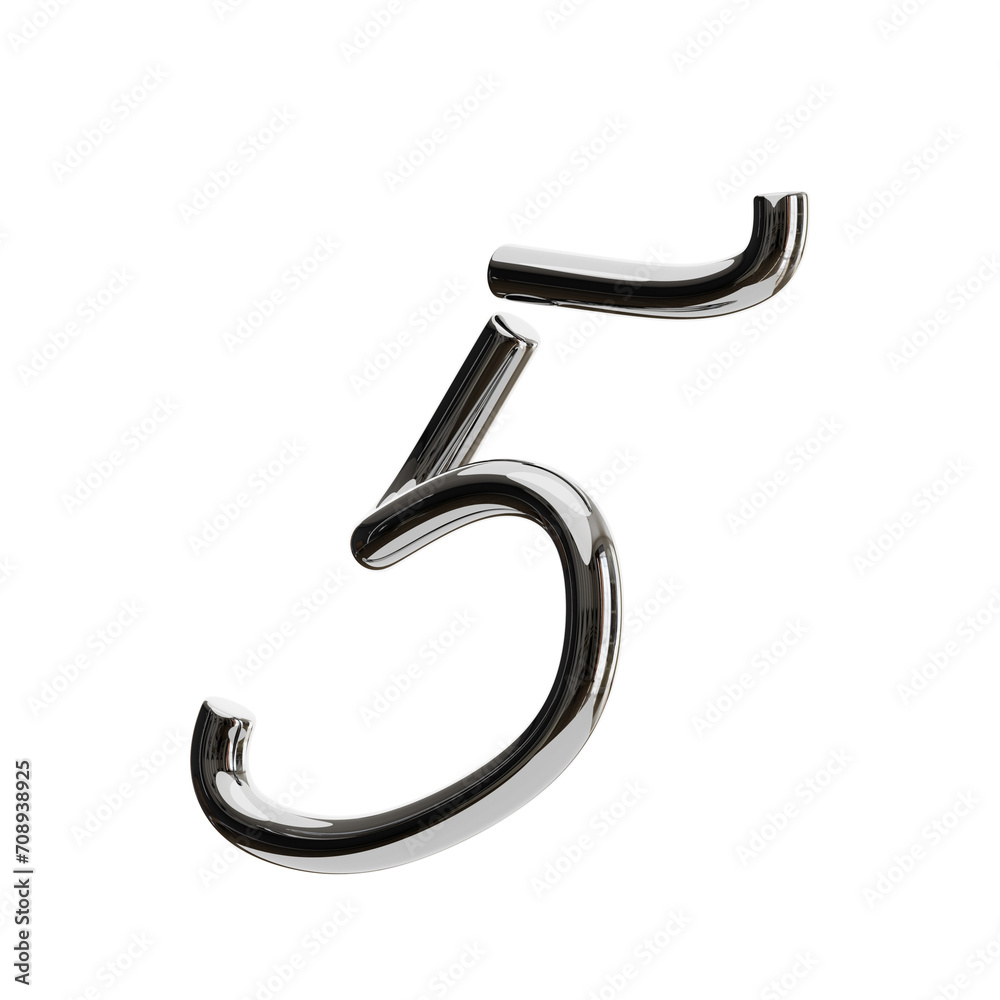 3D Number 5 Shape Chrome Text. 3d illustration, 3d element, 3d rendering. 3d visualization isolated on a transparent background 3D Number 5 Shape Chrome Text. 3d illustration, 3d element, 3d rendering. 3d visualization isolated on a transparent background