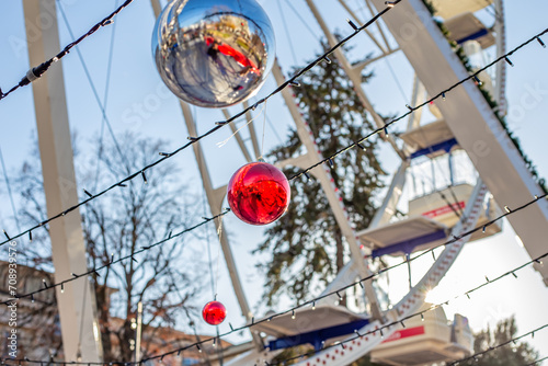 Ferris wheel at the Christmas market in the city center of Bergamo  Italy