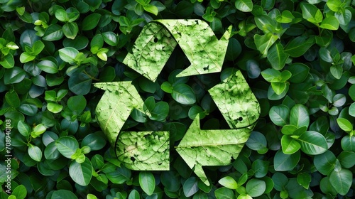 Recycling icon made of green leaves