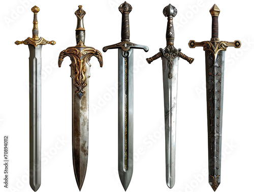 Knight Sword Set Isolated on Transparent or White Background, PNG photo