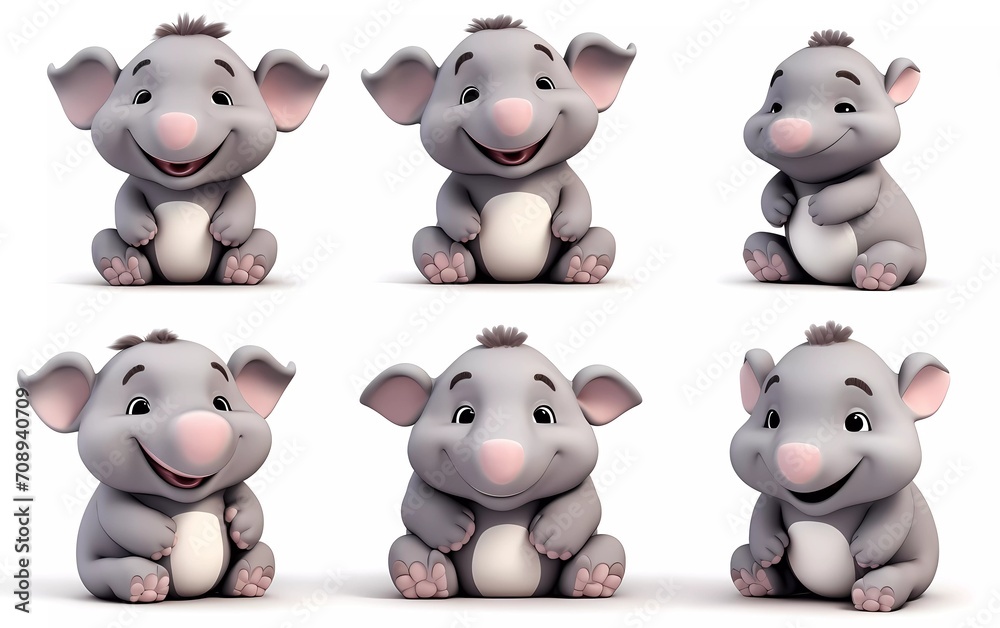 collection of 3d illustrations of cute cartoon hippo cubs, in various styles, on a white background. generative ai collection of 3d illustrations of cute cartoon hippo cubs, in various styles, on a white background. generative ai