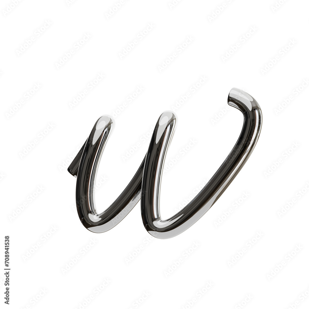 W  Letter 3D Shape Chrome Text. 3d illustration, 3d element, 3d rendering. 3d visualization isolated on a transparent background