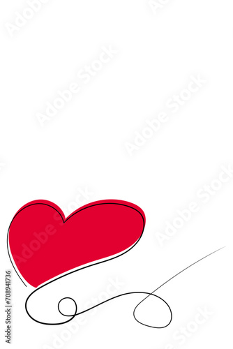 Linear heart with a red spot drawn by hand. Heart doodle. Linear heart for Valentine's day. Place for text on a white background. © Анастасия Гудантова
