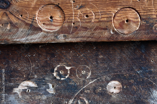 Marks on wood - Sawmill workshop - Forest of Birse - Strachan - Scotland - UK photo