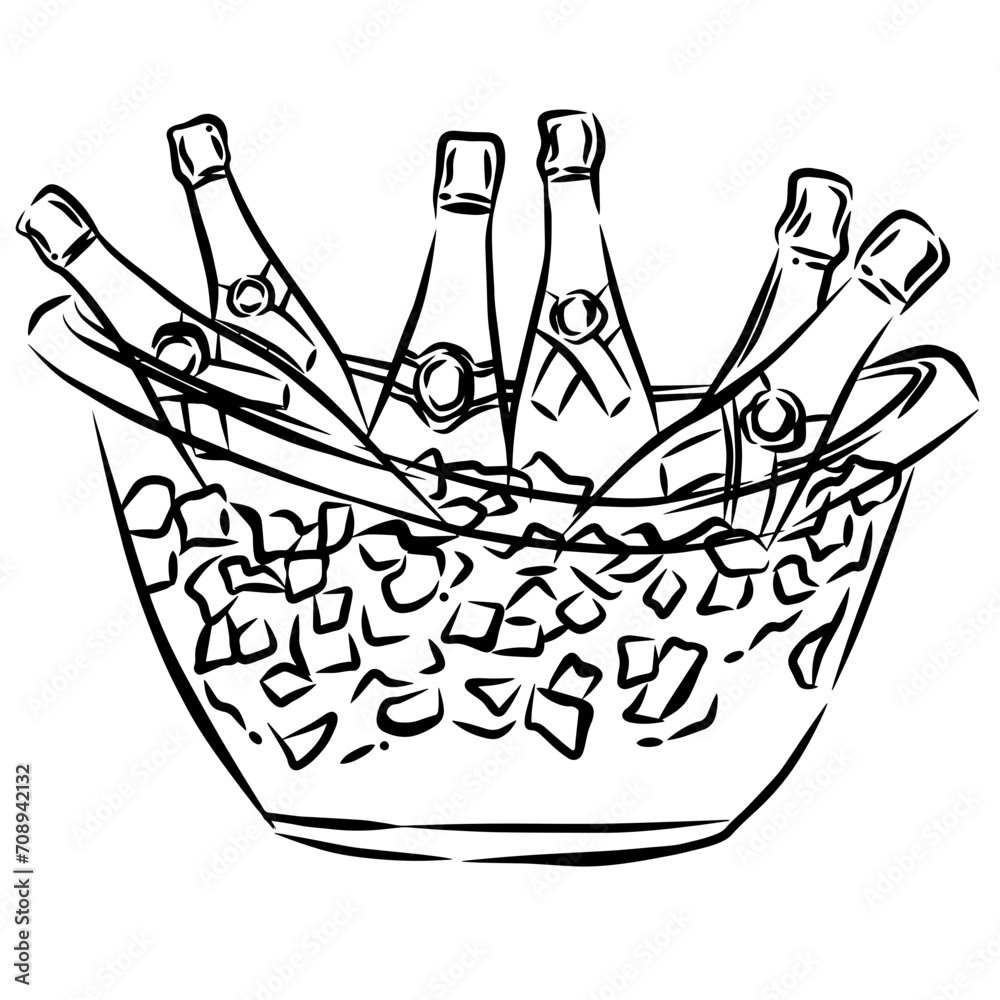 half dozen of champagne bottles in ice bucket, Champagne Bottles in Ice