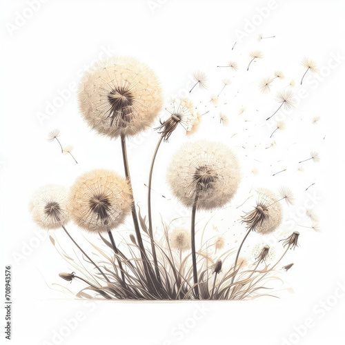 Background of dandelions in airy  spring illustration with space for text.