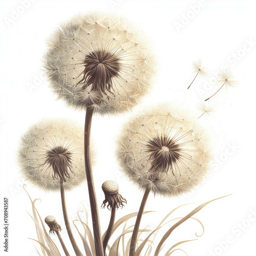 Background of dandelions in airy  spring illustration with space for text.