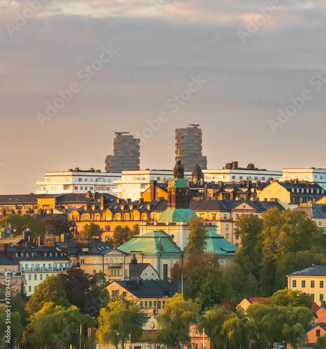 Canvas Print The skyline of Stockholm, view of the parks and buildings in Kungsholmen towards