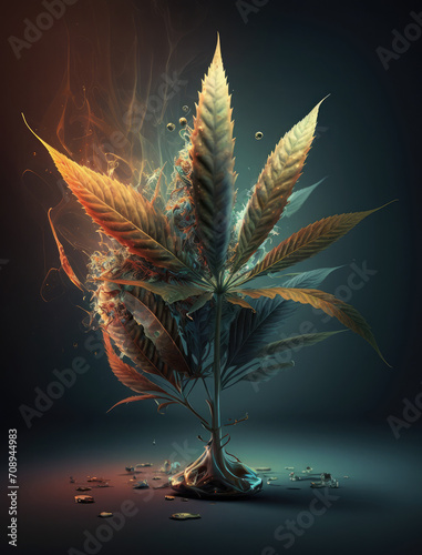 3d rendering of a marijuana leaf on a dark background. Abstract artistic cannabis concept 