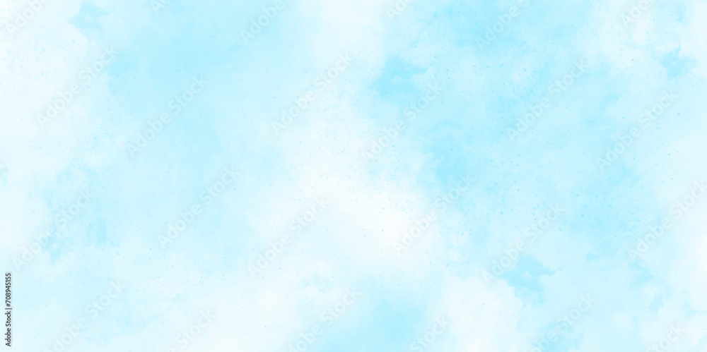 Abstract fresh and shiny winter sky. Abstract Blue sky with white clouds in sunny weather. sunny sky blue light watercolor aquarelle painting brush effect card.Paper textured canvas cloudy smoke space