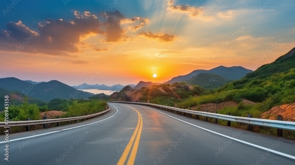 Road and mountain natural landscape at sunset Road and mountain natural landscape at sunset