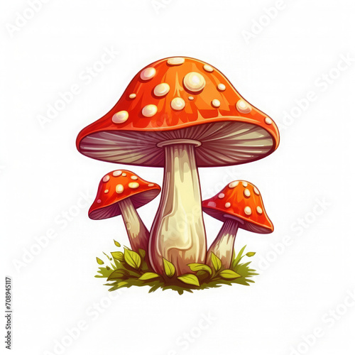 Mushrooms with white spotted red cap. Fly agaric or amanita muscaria fungi, cartoon illustration on white 