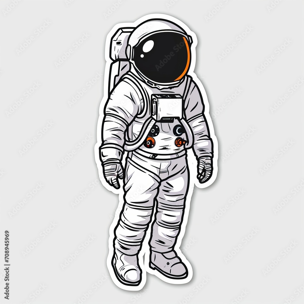 Astronaut sticker, simple version, bright colors, white background, thick black lines, simple drawing