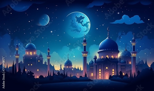 Ramadan cartoon themed background with perfect coloring. generative Ai   © Handz