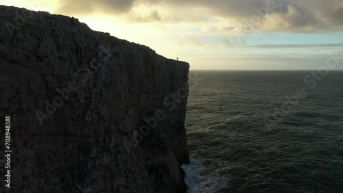 Aerial video of the cliffs at Cape St. Vincent. View of the sea of the Algarve