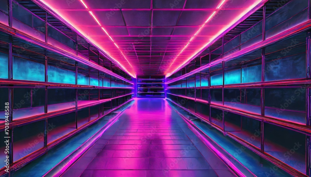 Neon style room of servers and wiring Neon style room of servers and wiring