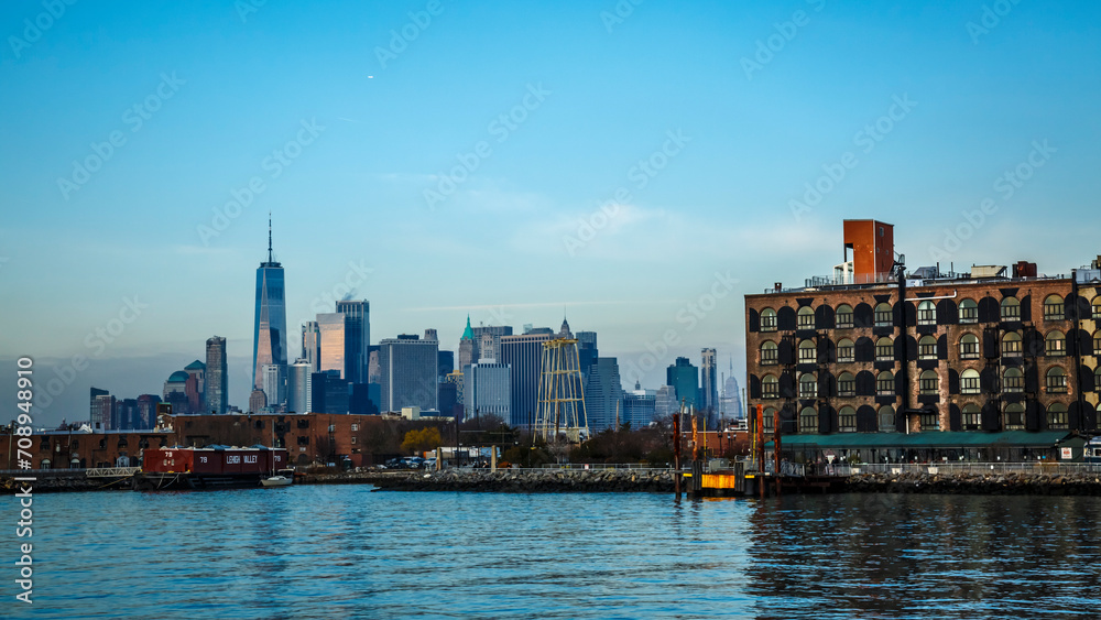 Manhattan view from Red Hook pier, Brooklyn, New York