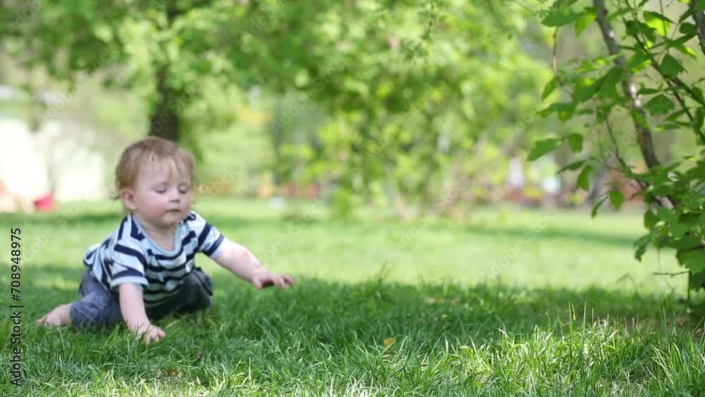 Little toddler boy tries to walk, falls and crawls on all fours Little toddler boy tries to walk, falls and crawls on all fours