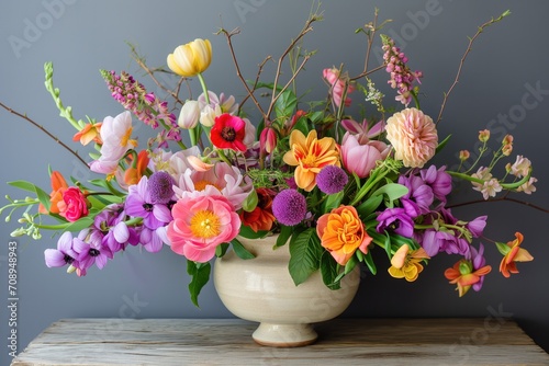 Lively Flower Arrangement Perfect For Celebrating Spring And Special Occasions © Anastasiia