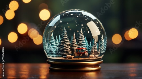 Christmas glass globe, background with snow, photorealistic