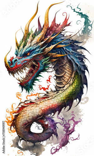 Illustration of a chinese dragon head on a white background 