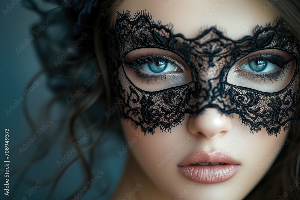 Attractive Young Woman Exudes Mystery, Eyes Concealed By Black Lace Mask