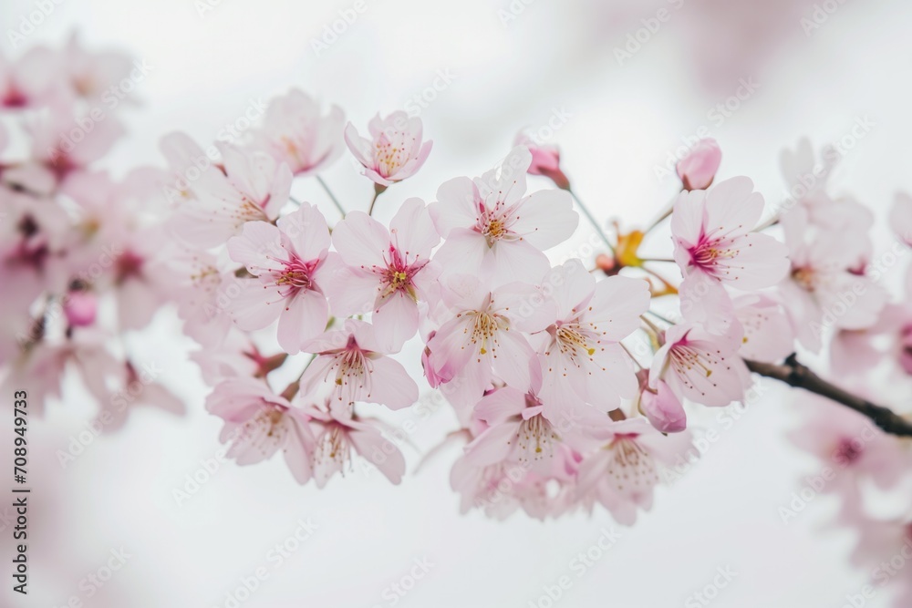 Delicate Cherry Blossoms Stand Out Against White Backdrop