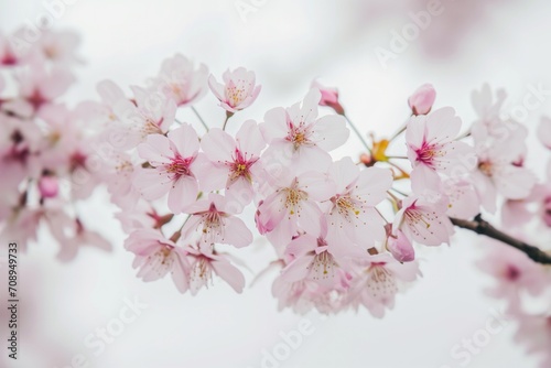 Delicate Cherry Blossoms Stand Out Against White Backdrop