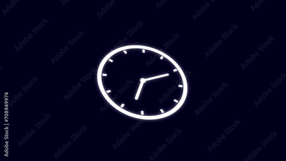 Analog clock spinning animation, clock icon with moving arrows in 12 hour loop. Stopwatch animation. Analog clock spinning animation, clock icon with moving arrows in 12 hour loop. Stopwatch animation.