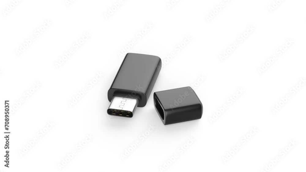 Black usb-c flash drive on white background Black usb-c flash drive on white background