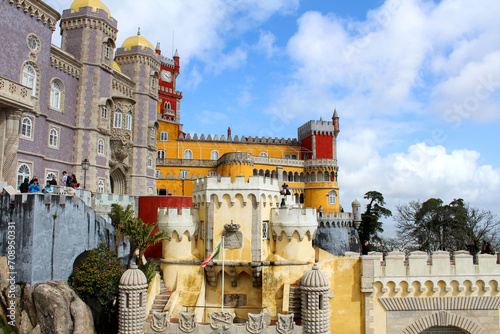Panoramic view of the medieval castle on a day. Sintra. Portugal.