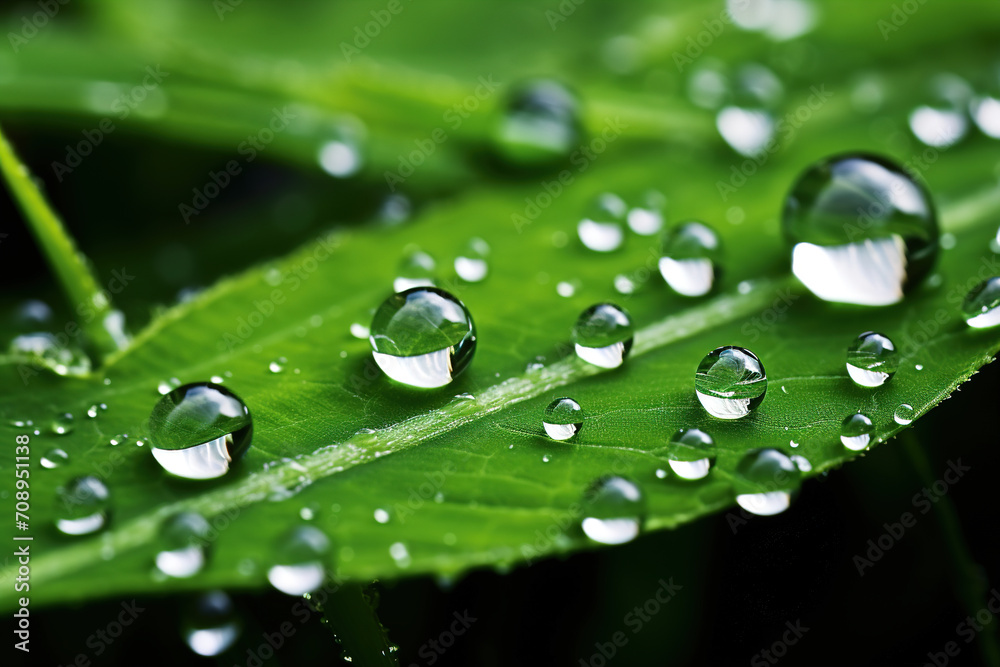 water drops on green leaf. Generative Ai water drops on green leaf. Generative Ai