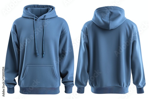 Versatile Blue Hoodie, Showcasing Front And Back, On Clean White Backdrop
