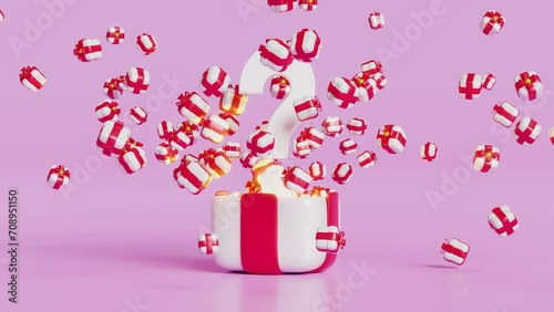 3d open the explosive gift box with question mark isolated on pink background. 3d render illustration, alpha channel