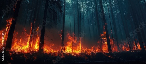 Nighttime forest fire