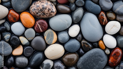
Abstract shots of pebbles on a beach, focusing on the unique shapes and textures that emerge from the natural imperfections of each stone photo