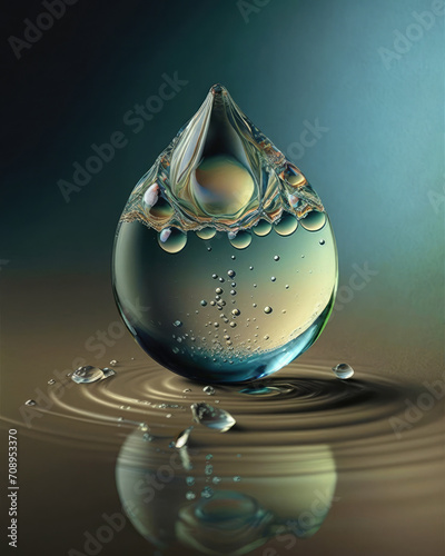 Illustration of a drop of water in macro view 