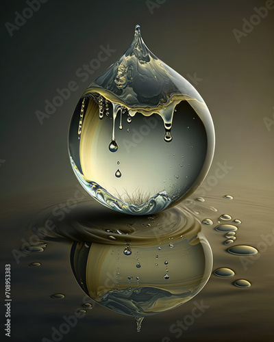 water drop falling into water. 3d macro illustration 