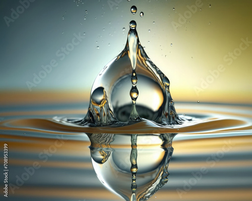 Drop of water splashing on a fluid surface. 3d illustration, macro view 