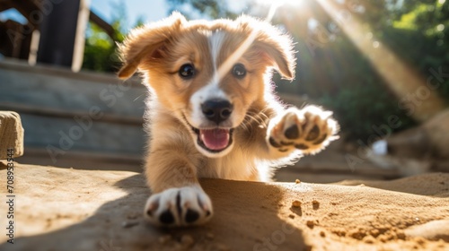 Close-up shots of a playful puppy's paws during an energetic play session, capturing the essence of puppyhood