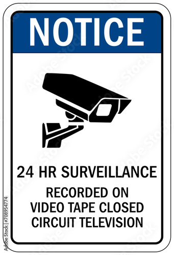 No vandalism warning sign and labels 24 hours surveillance