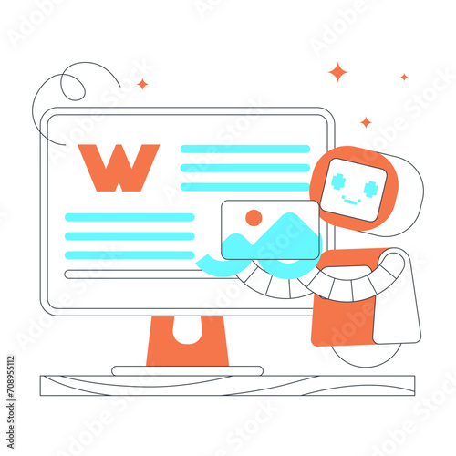 Robot writing a blog in computer for website needs
