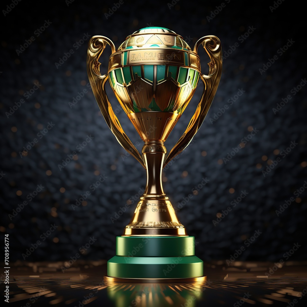 afcon trophy 3d render, African soccer Cup trophy 3D Render, Generative Ai  - obrazy, fototapety, plakaty 