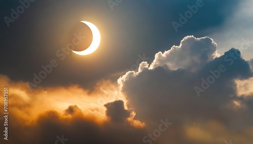 partial solar eclipse in a cloudy sky
